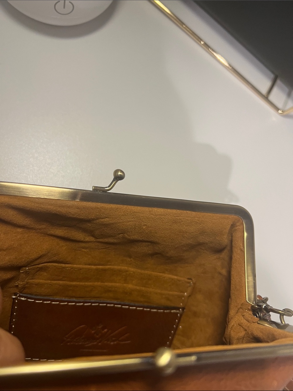 Patricia Nash Tan Embossed Leather Frame-Top Clutch - Picture 5 of 6